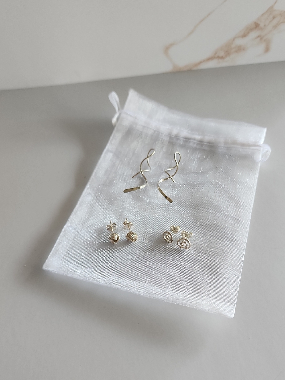 Set Of 3 Sterling Silver Swirl Knot Style Earrings